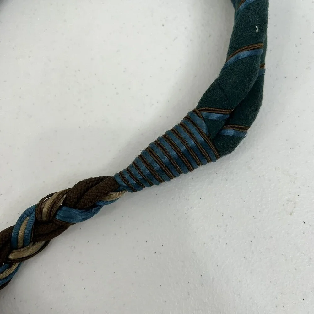 Vintage Wrap Belt Suede Leather One Size Teal Brown Braided Boho 90's Y2K